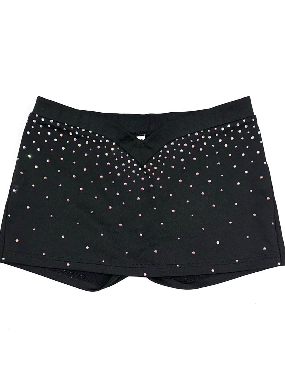 Rebel Athletic Women's Black Crystal Rhinestone Cheer V-Waist Skort Short AS